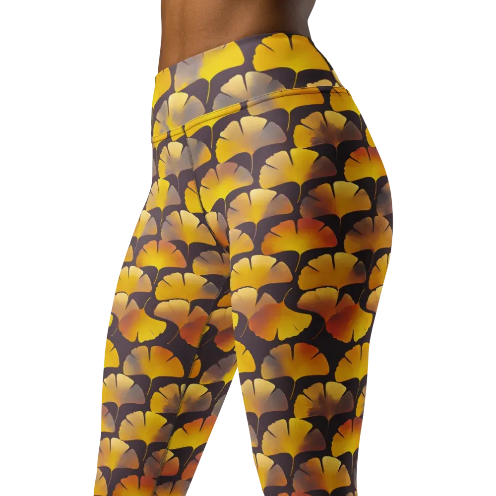 Gilded Ginkgo on Yoga Leggings — Left Front