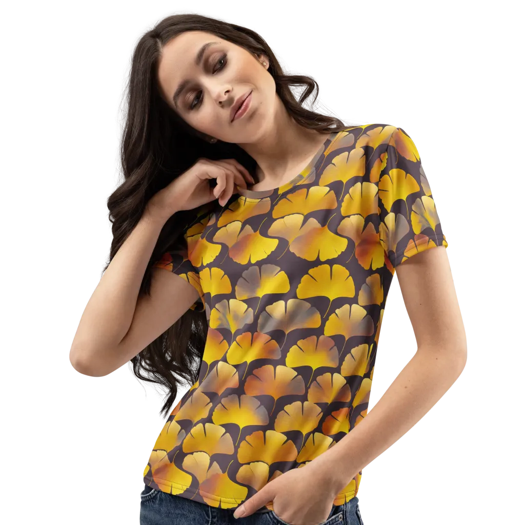 Gilded Ginkgo on Women's Crew Neck T-Shirt — Left Front