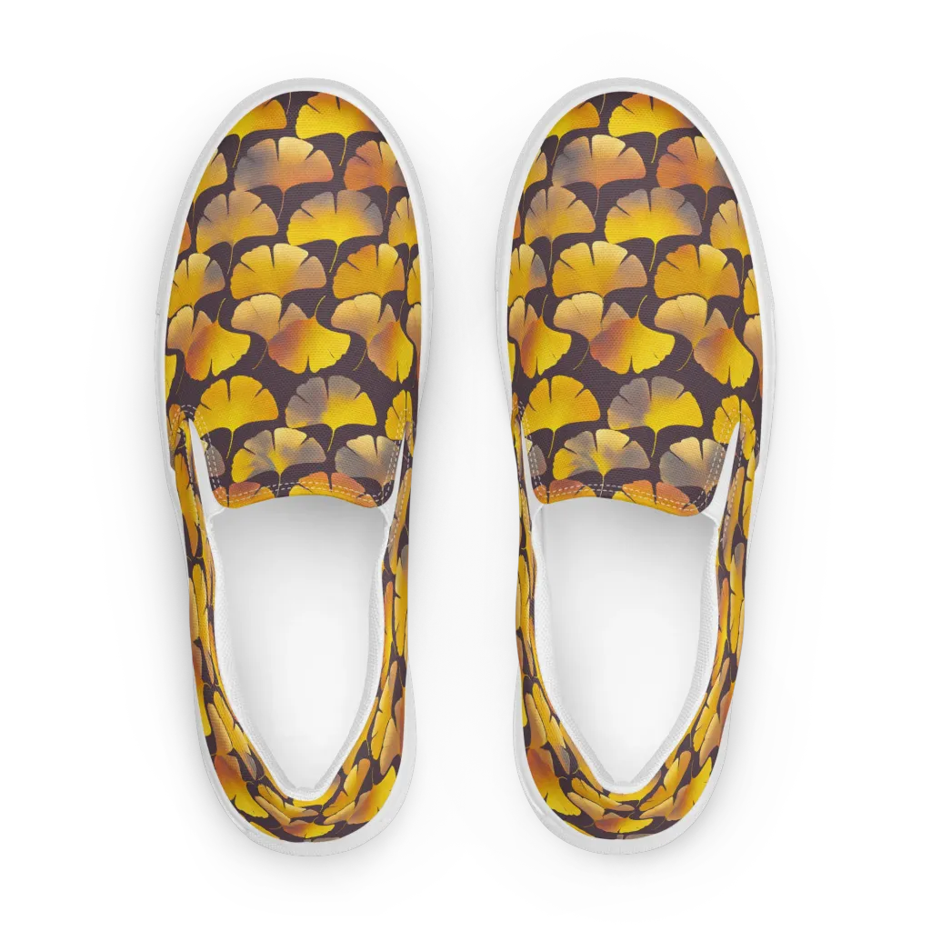 Gilded Ginkgo on Women's Slip-On Canvas Shoes — Front