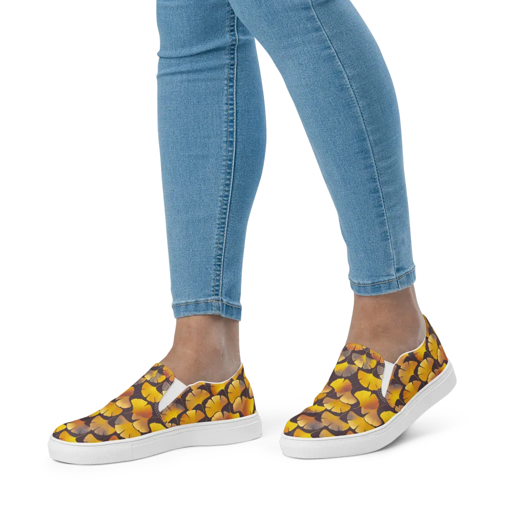 Gilded Ginkgo on Women's Slip-On Canvas Shoes — Front