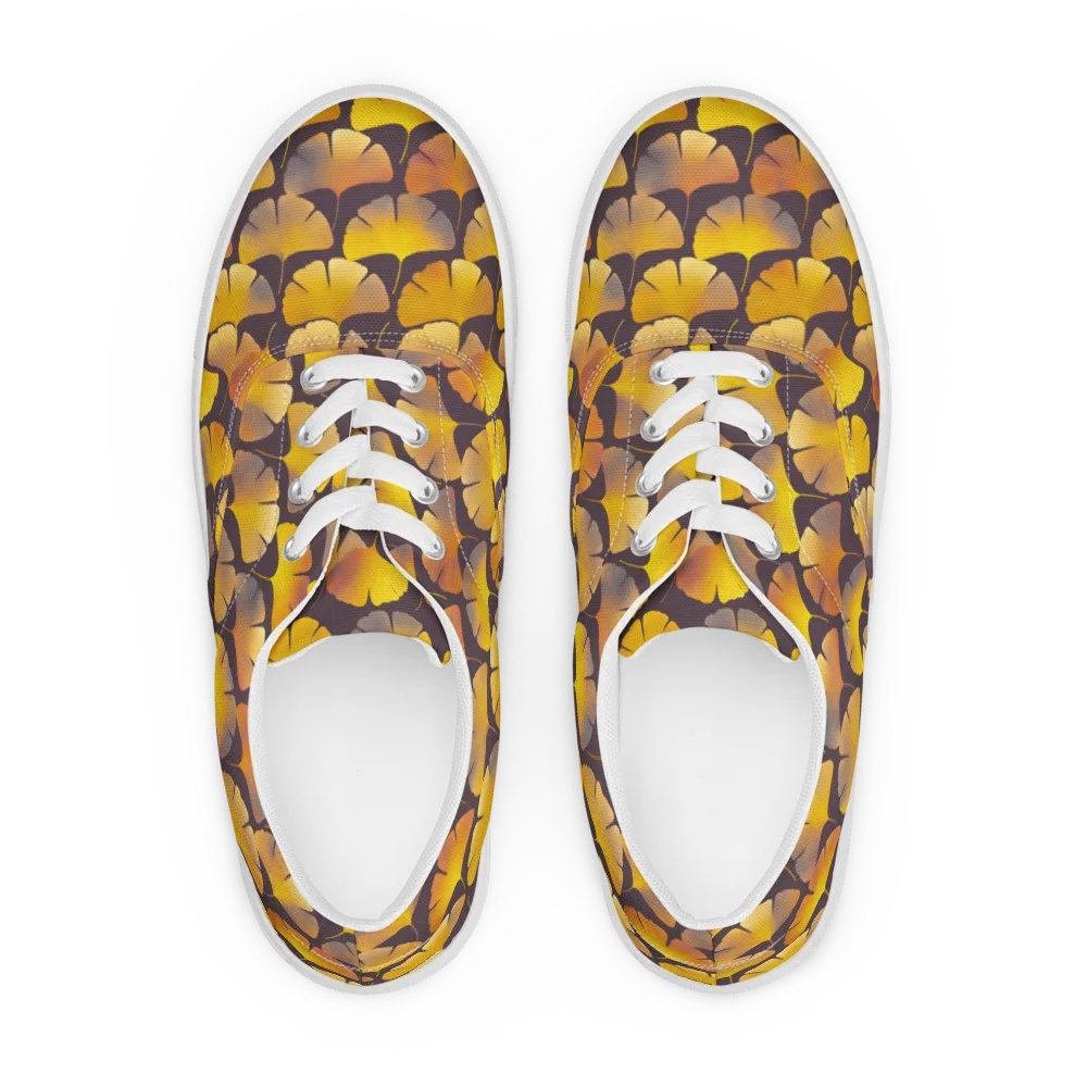 Gilded Ginkgo on Men's Lace-Up Canvas Shoes — Front