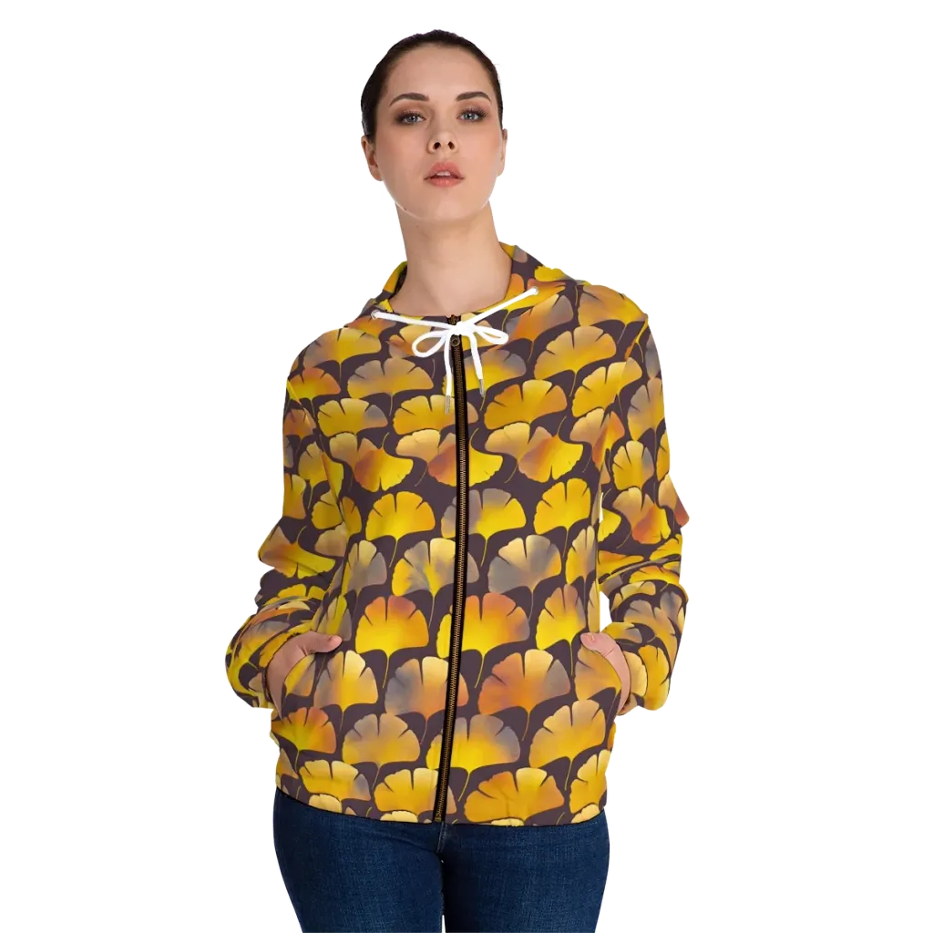 Gilded Ginkgo on Women's Full-Zip Hoodie — Front On Person