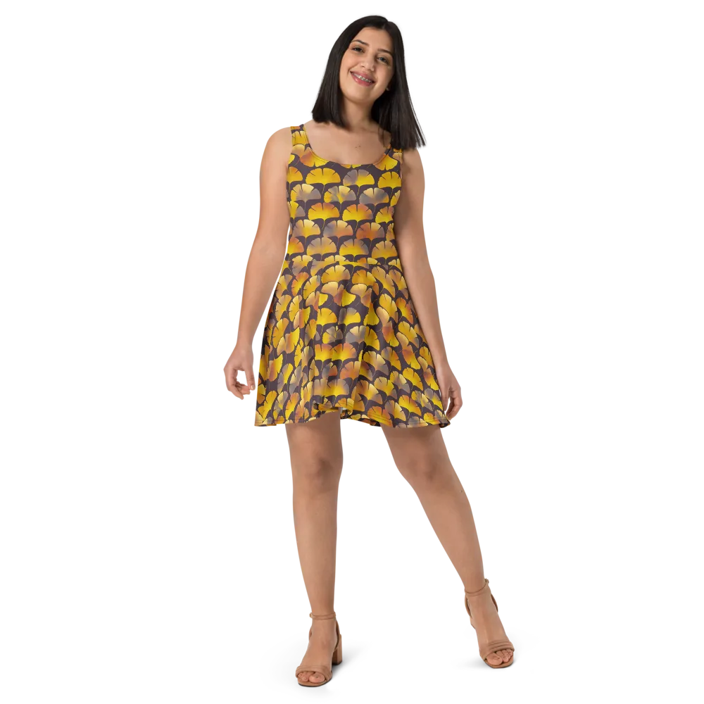 Gilded Ginkgo on Skater Dress — Front