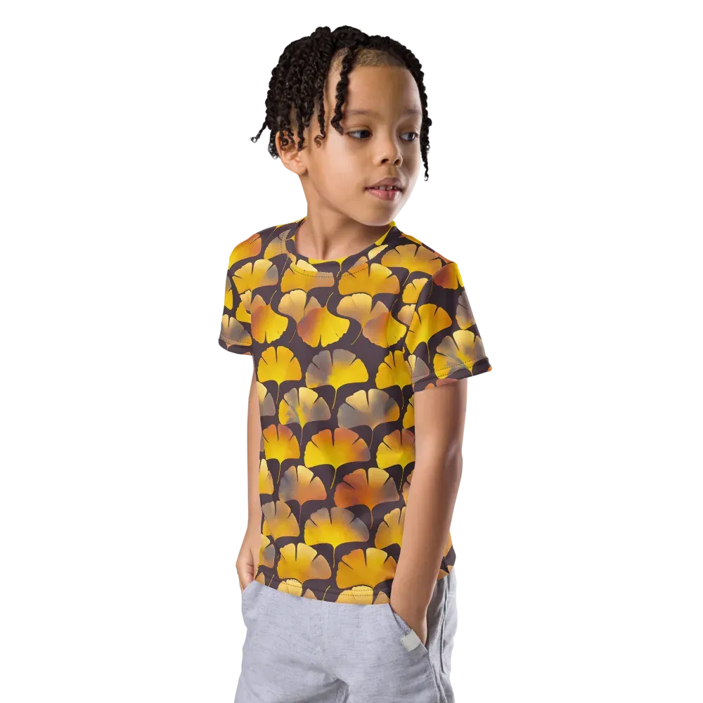 Gilded Ginkgo on Kids Crew Neck T-Shirt — Left Front