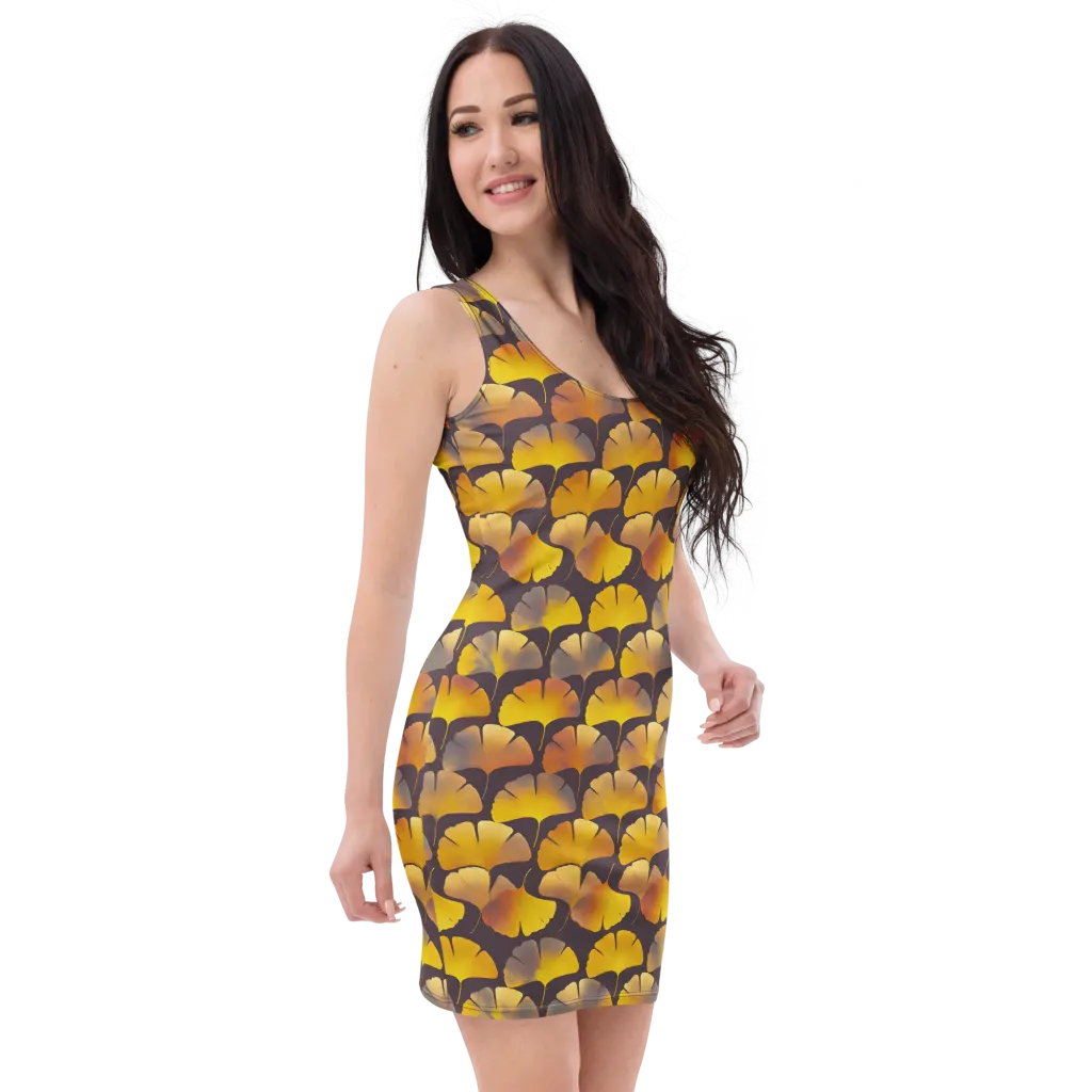 Gilded Ginkgo on Bodycon Dress — Right Front