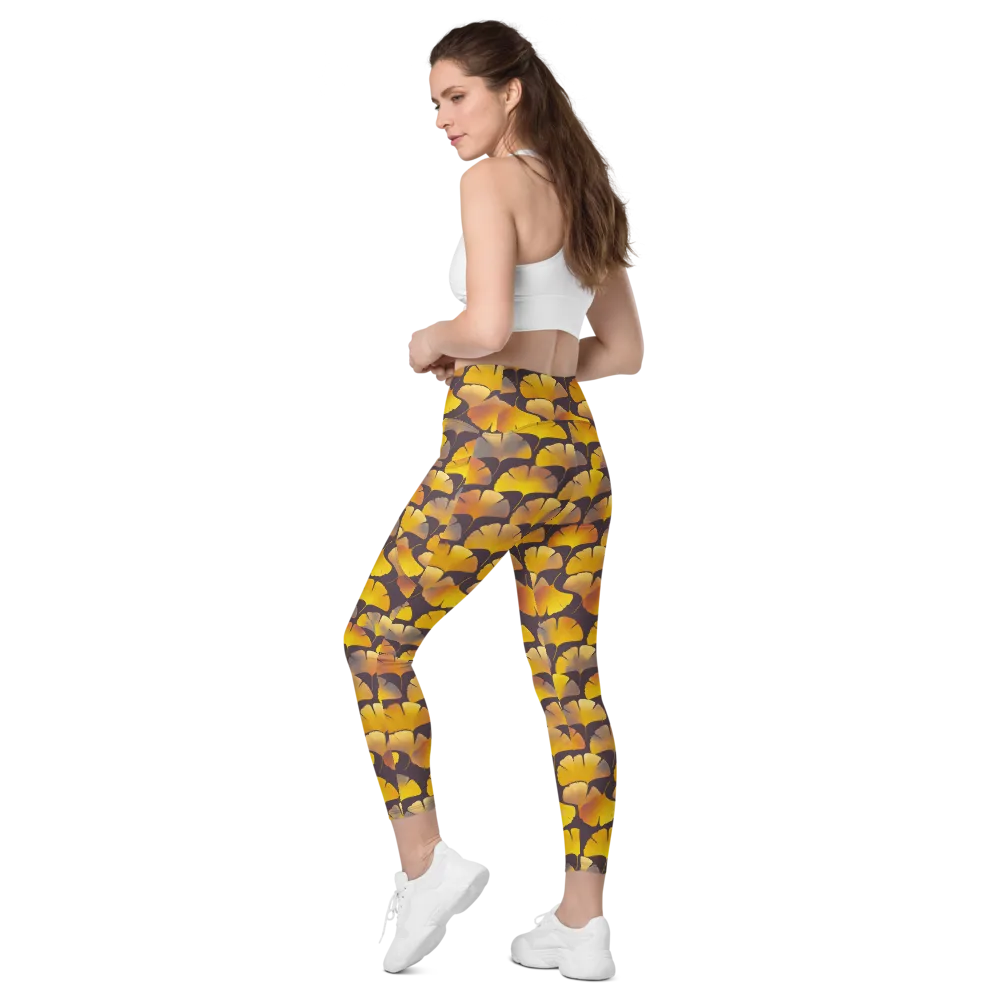 Gilded Ginkgo on Leggings with Pockets — Left Back