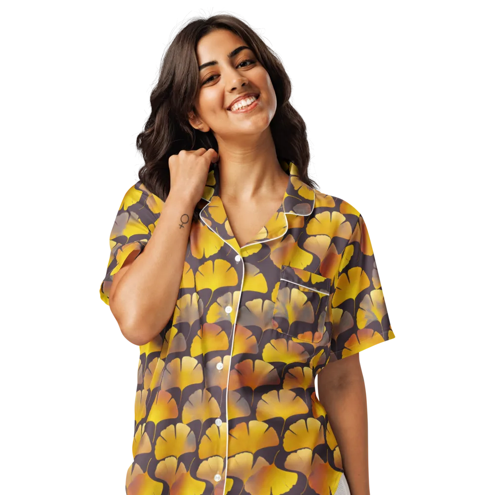 Gilded Ginkgo on Women's Short Sleeve Pajama Top — Front