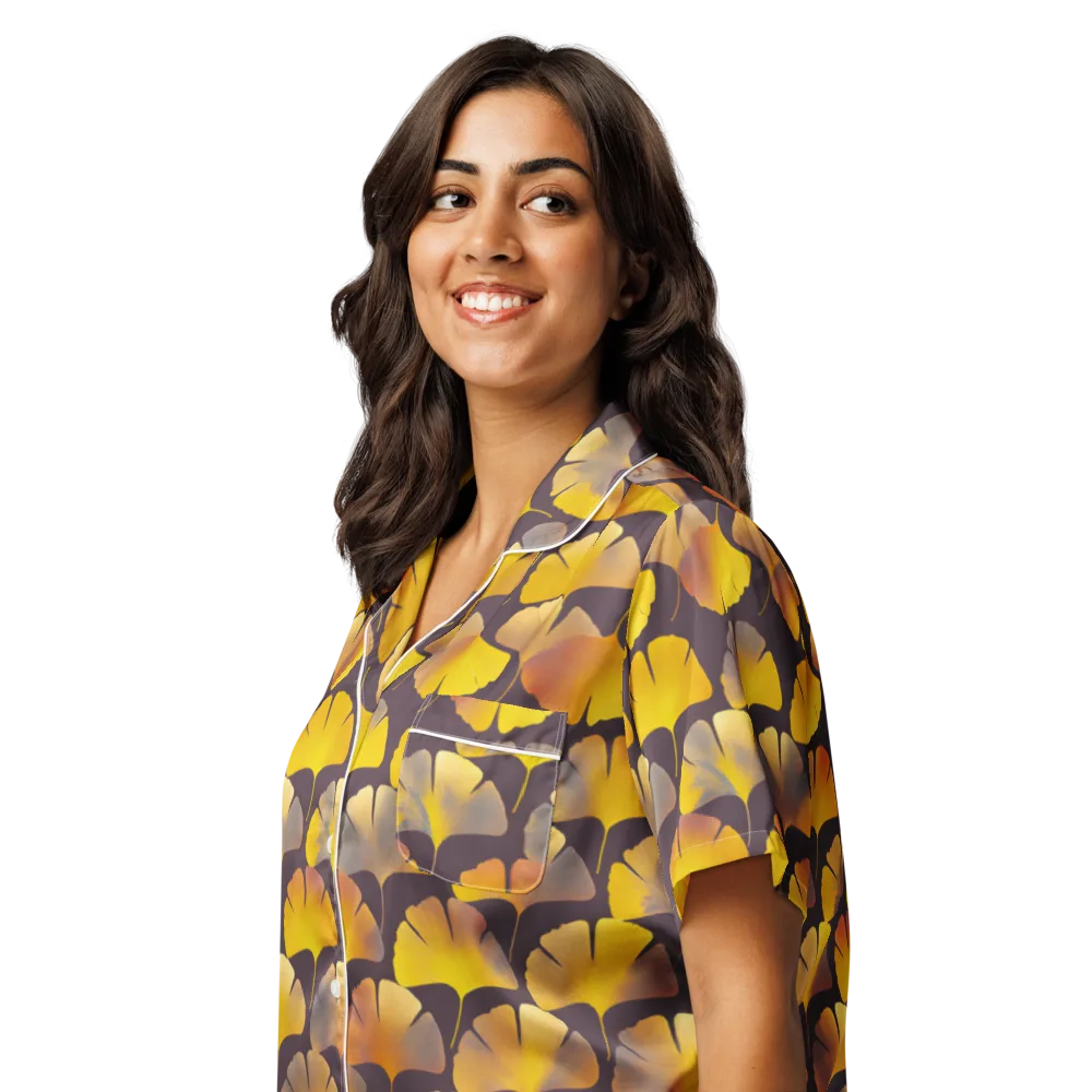 Gilded Ginkgo on Women's Short Sleeve Pajama Top — Left Front