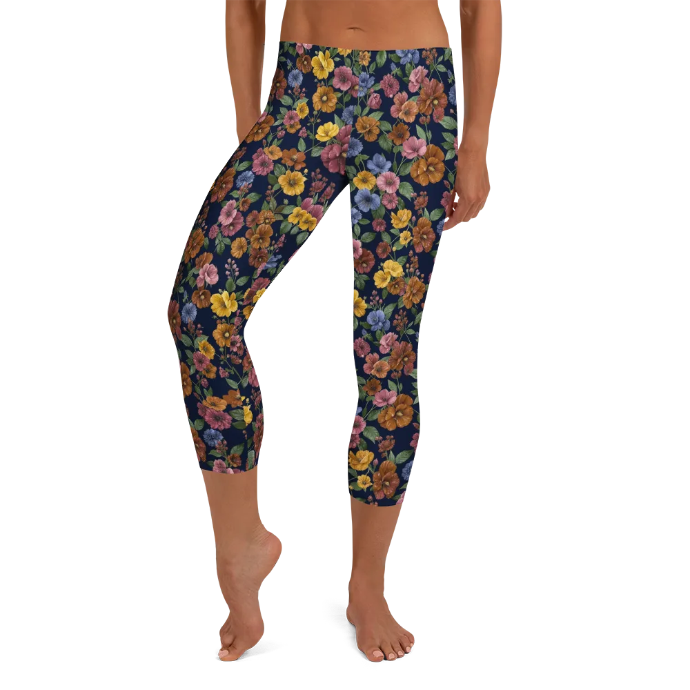 Indigo Flower Market on Capri Leggings — Front