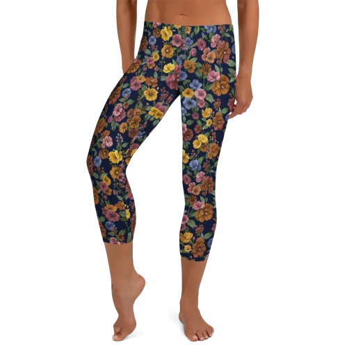 Indigo Flower Market on a Capri Leggings