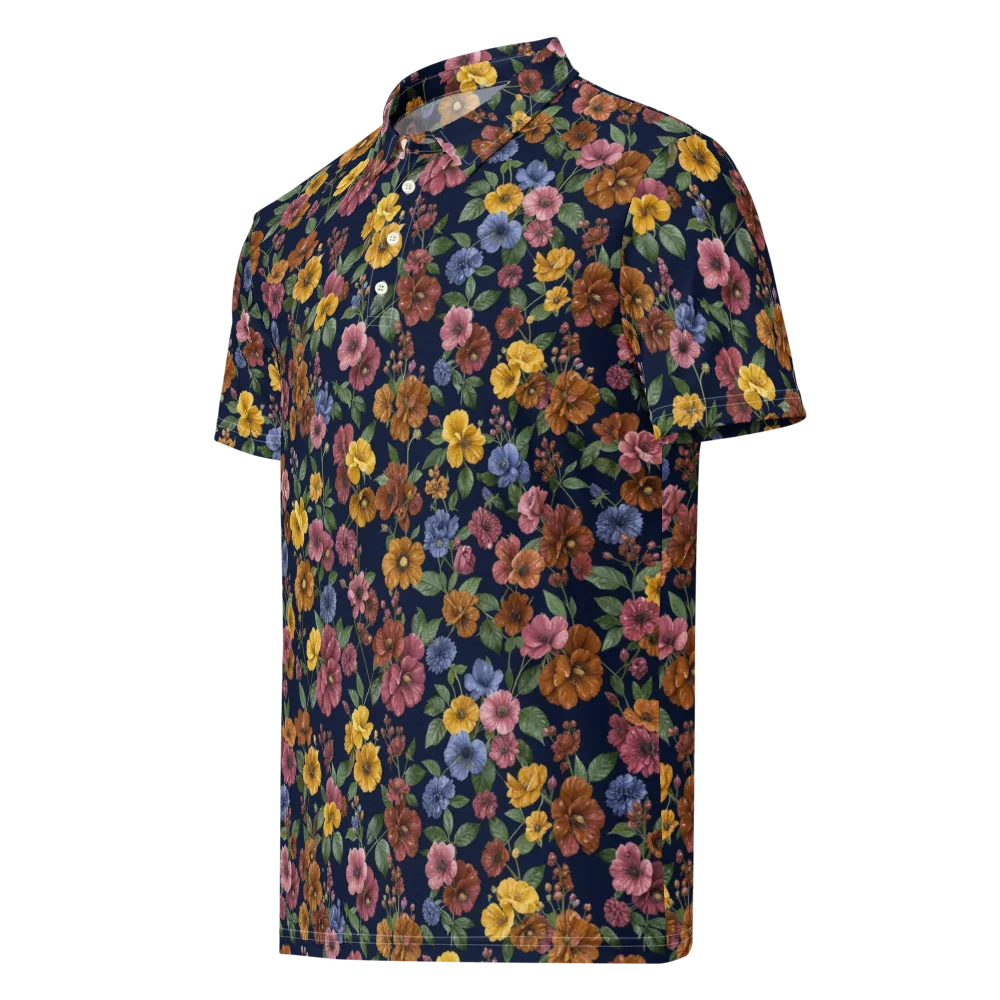 Indigo Flower Market on Men's Slim Fit Polo Shirt — Left Front