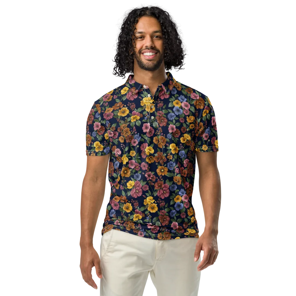 Indigo Flower Market on Men's Slim Fit Polo Shirt — Front