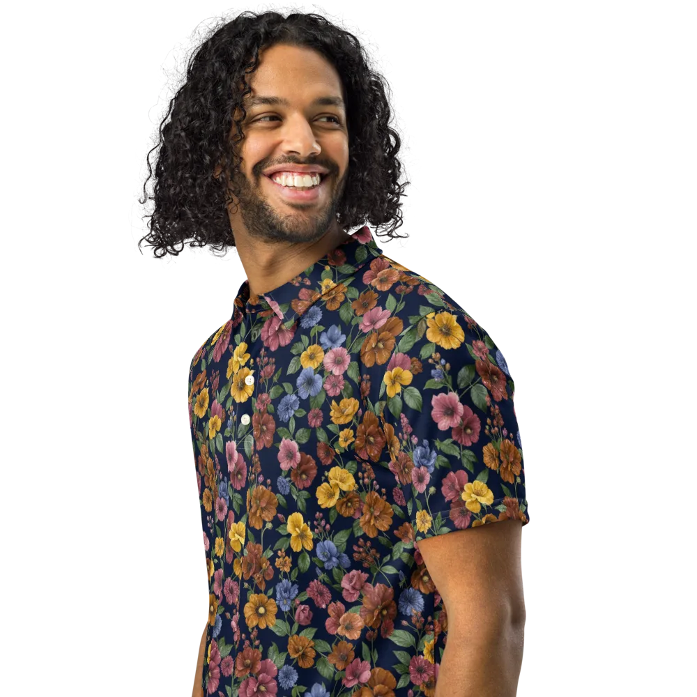 Indigo Flower Market on Men's Slim Fit Polo Shirt — Left Front