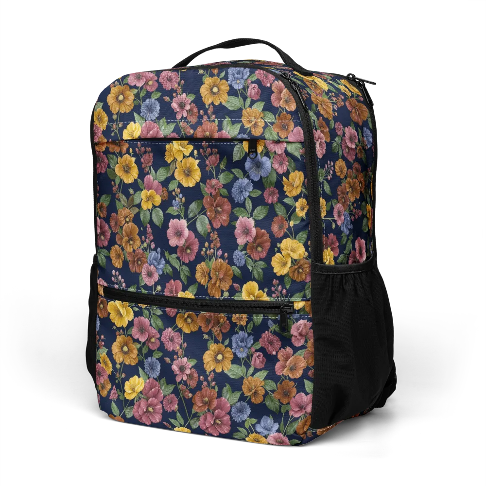 Indigo Flower Market on Utility Backpack — Left Front