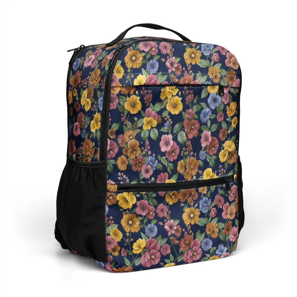 Indigo Flower Market on Utility Backpack — Right Front