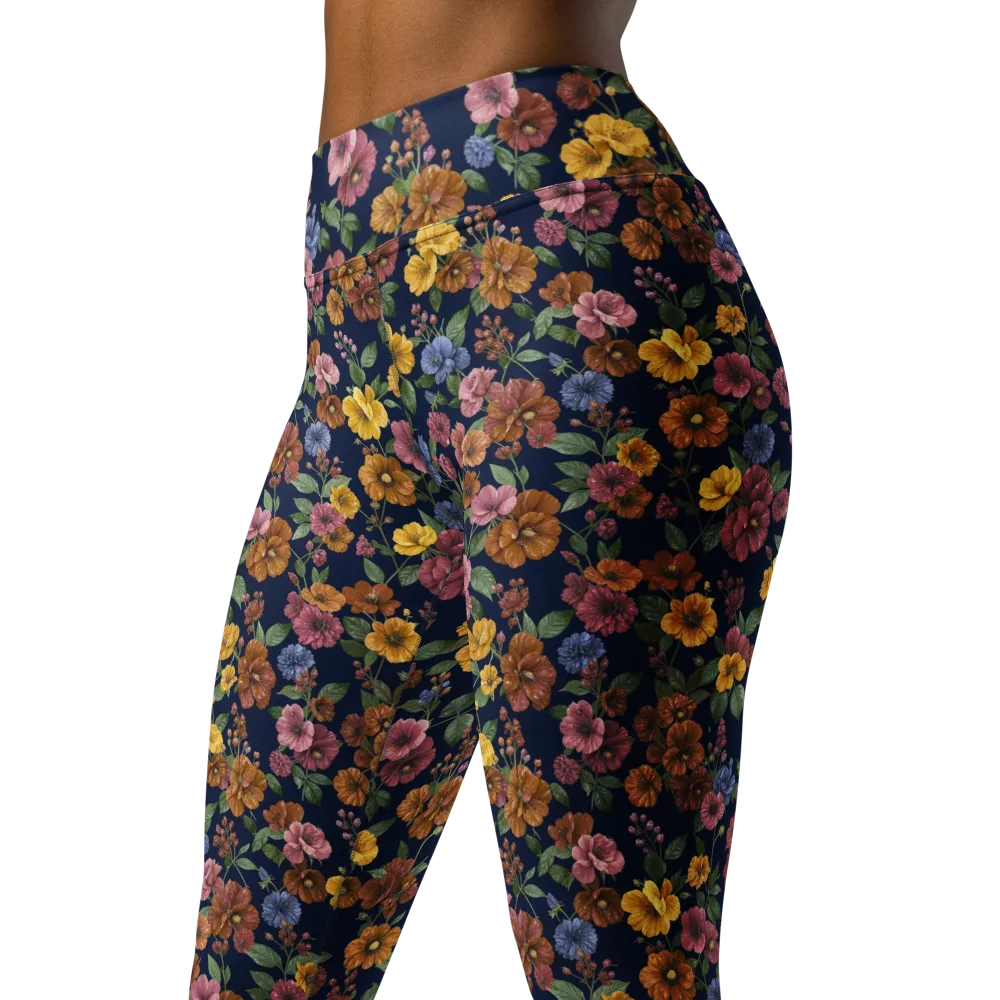 Indigo Flower Market on Yoga Leggings — Left Front