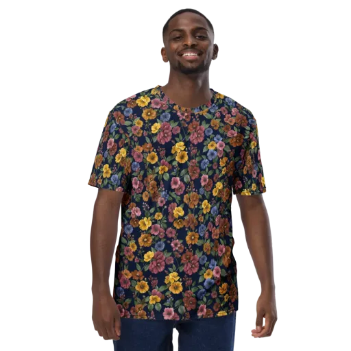 Indigo Flower Market on a Men's Crew Neck T-Shirt