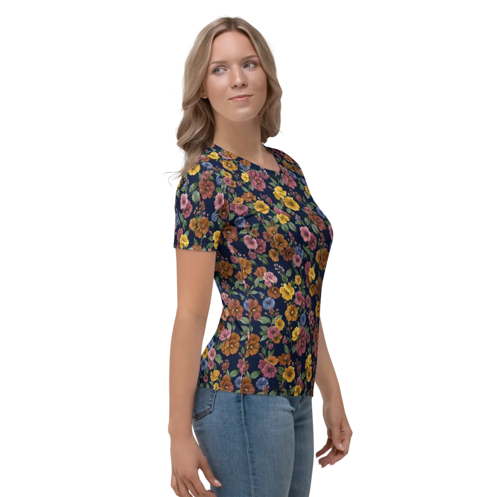 Indigo Flower Market on Women's Crew Neck T-Shirt — Right