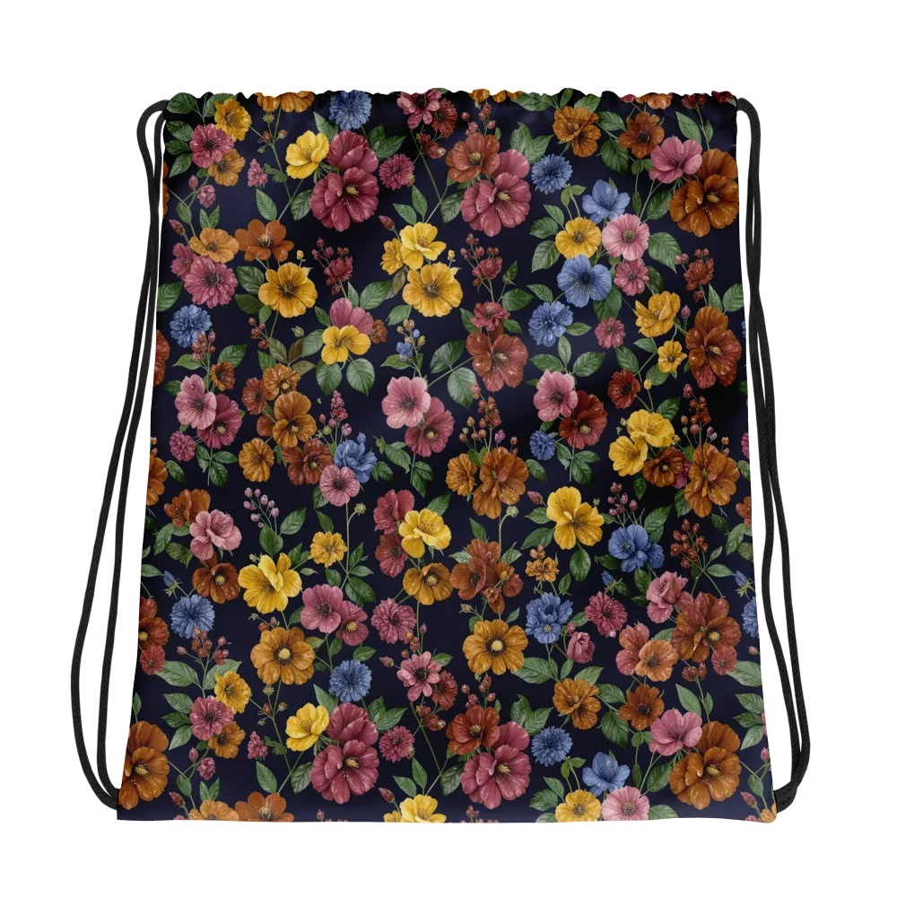 Indigo Flower Market on Drawstring Bag — Photo