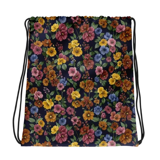 Indigo Flower Market on a Drawstring Bag
