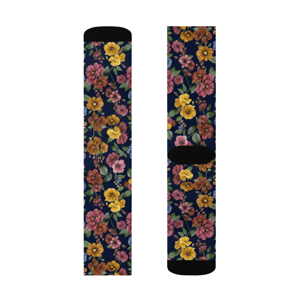 Indigo Flower Market on Socks — Left Sock