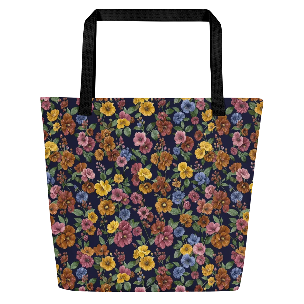 Indigo Flower Market on Large Tote Bag W/ Pocket — Front