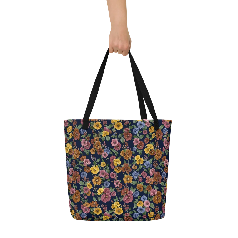 Indigo Flower Market on Large Tote Bag W/ Pocket — Front