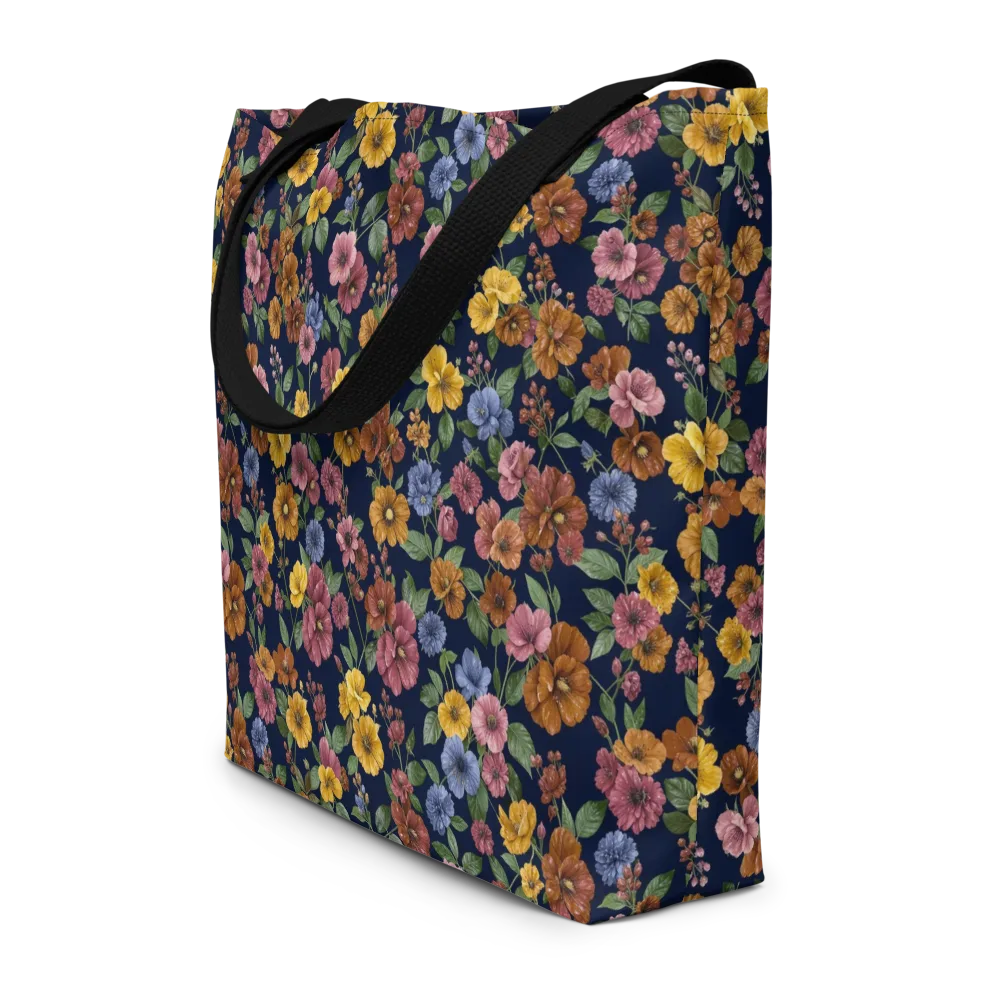 Indigo Flower Market on Large Tote Bag W/ Pocket — Front