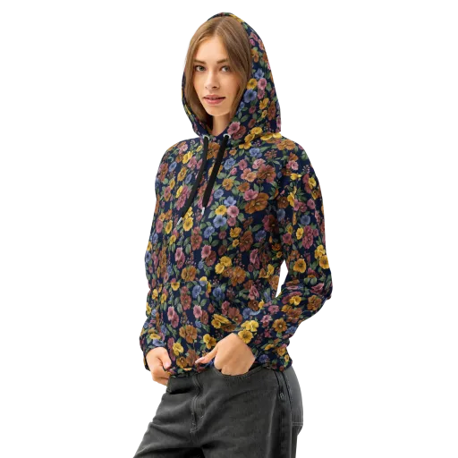 Indigo Flower Market on a Cotton Hoodie
