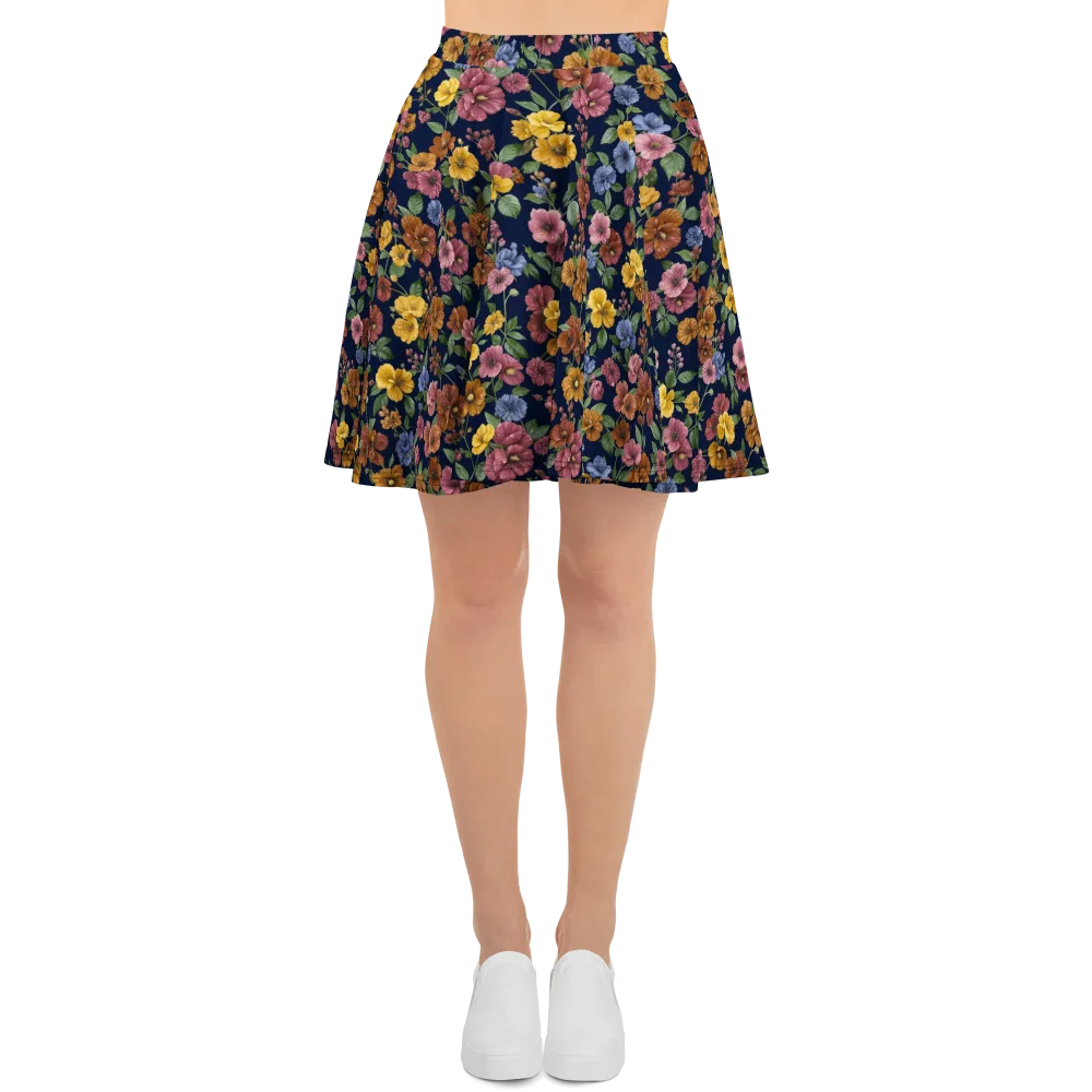 Indigo Flower Market on Skater Skirt — Front
