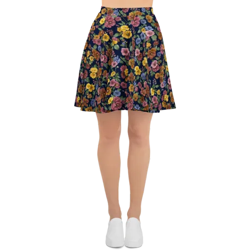 Indigo Flower Market on a Skater Skirt