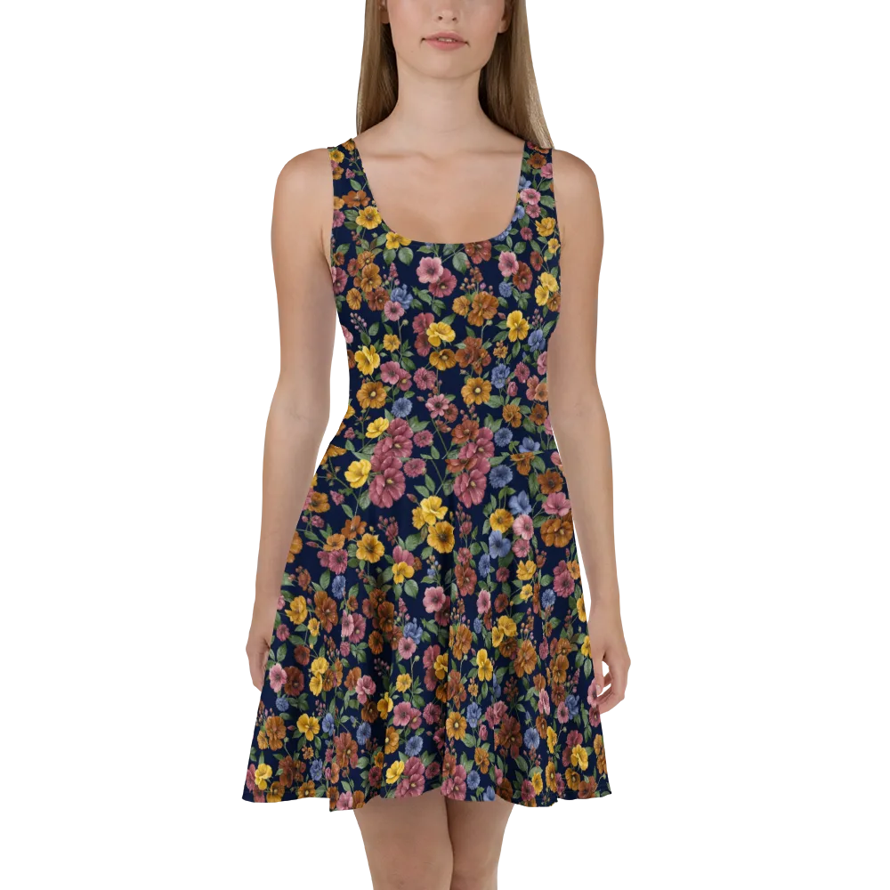 Indigo Flower Market on Skater Dress — Front
