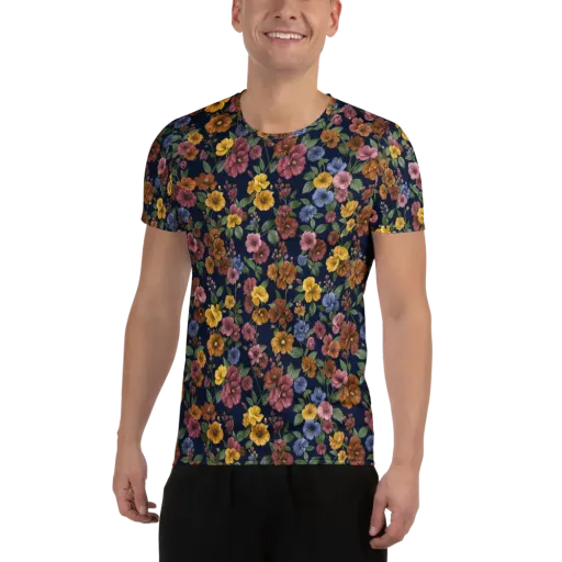 Indigo Flower Market on a Men's Athletic T-Shirt