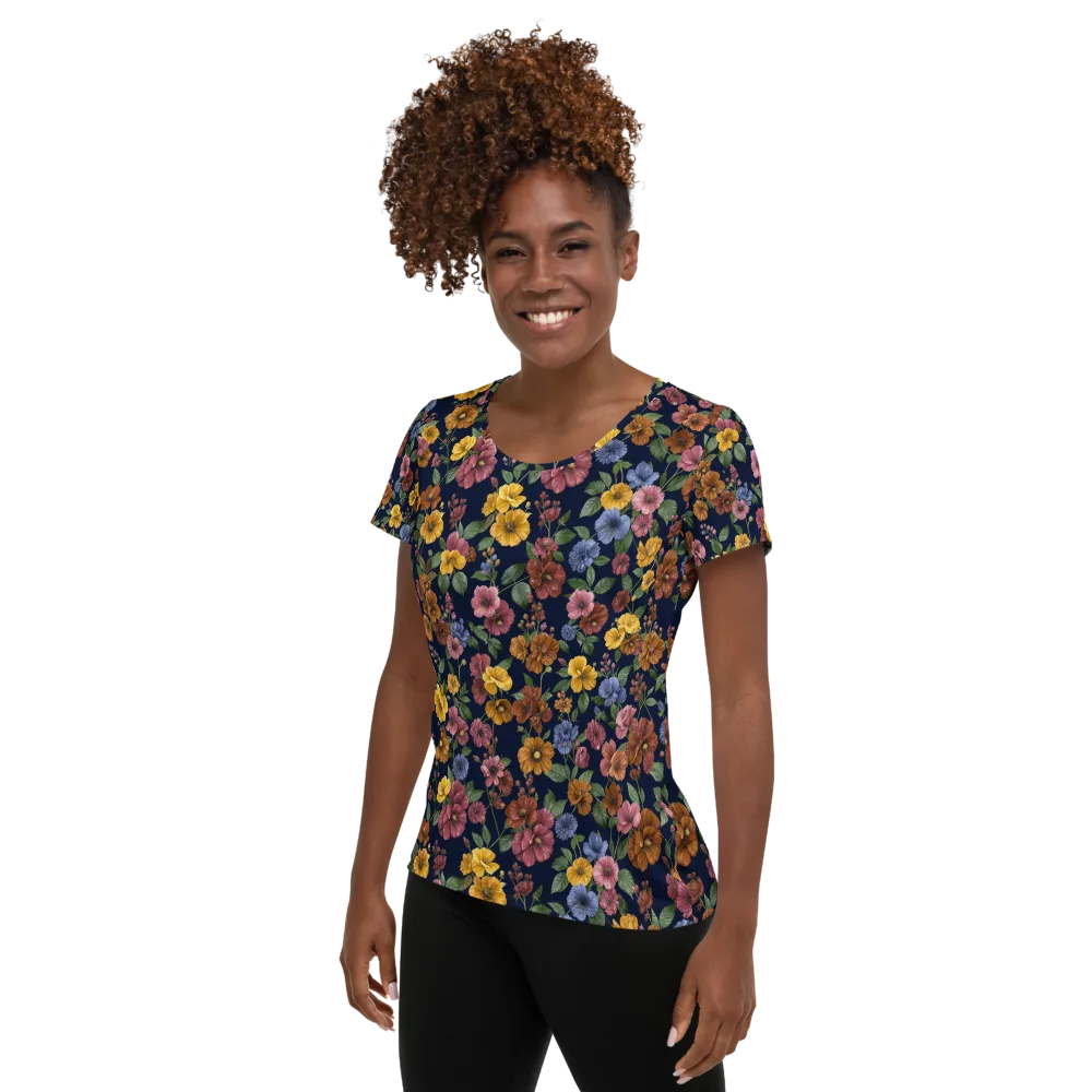 Indigo Flower Market on Women's Athletic T-Shirt — Left