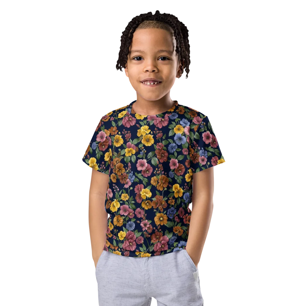 Indigo Flower Market on Kids Crew Neck T-Shirt — Front