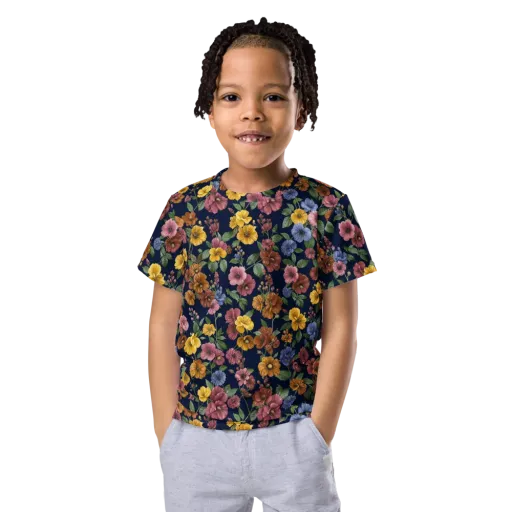 Indigo Flower Market on a Kids Crew Neck T-Shirt