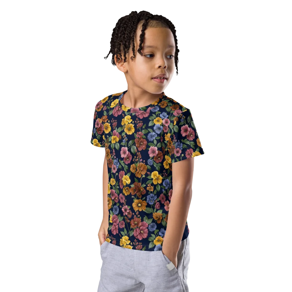 Indigo Flower Market on Kids Crew Neck T-Shirt — Left Front