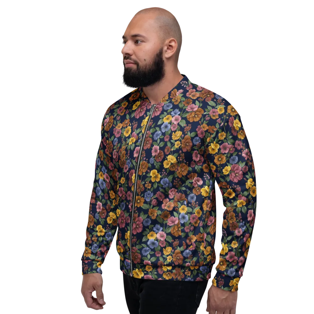Indigo Flower Market on Bomber Jacket — Left