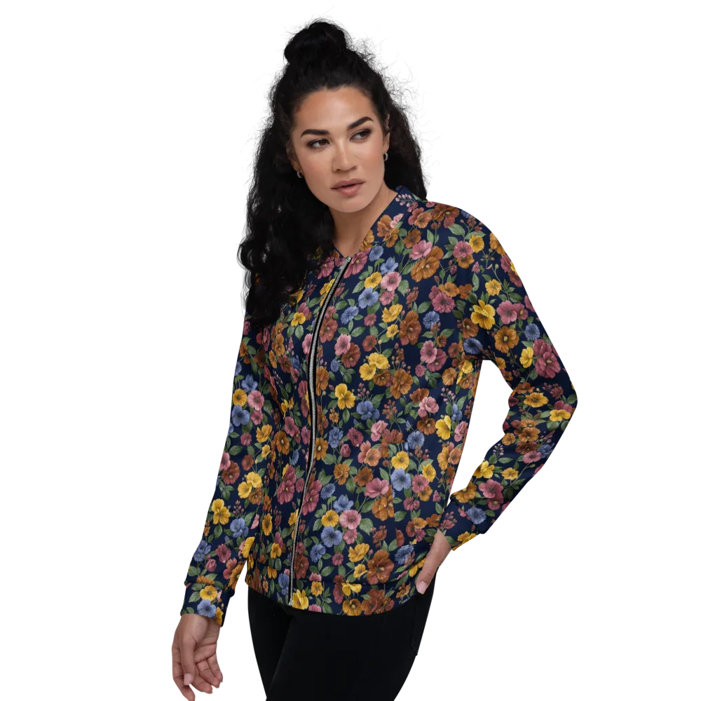 Indigo Flower Market on Bomber Jacket — Left
