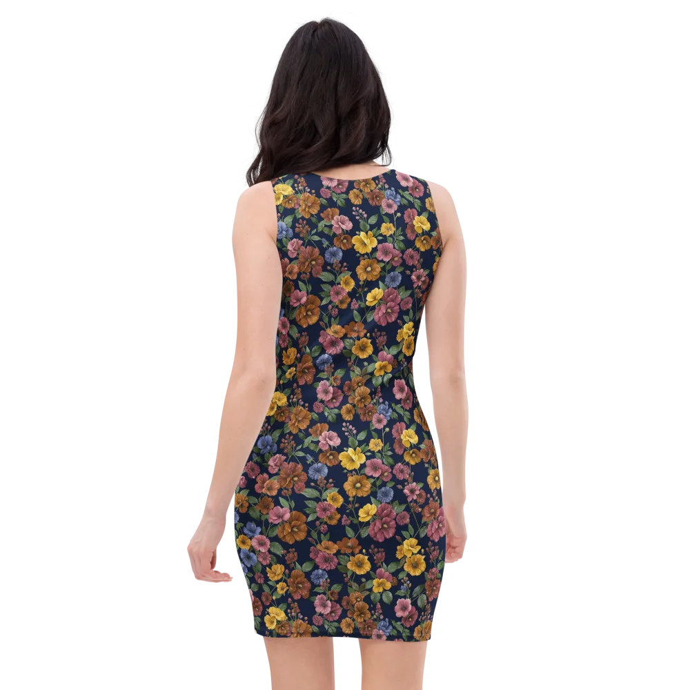 Indigo Flower Market on Bodycon Dress — Back