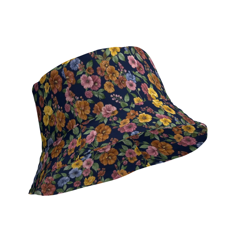Indigo Flower Market on Reversible Bucket Hat — Product details Outside