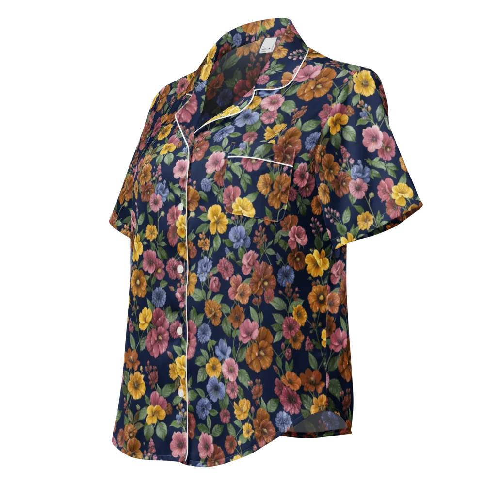 Indigo Flower Market on Women's Short Sleeve Pajama Top — Left Front