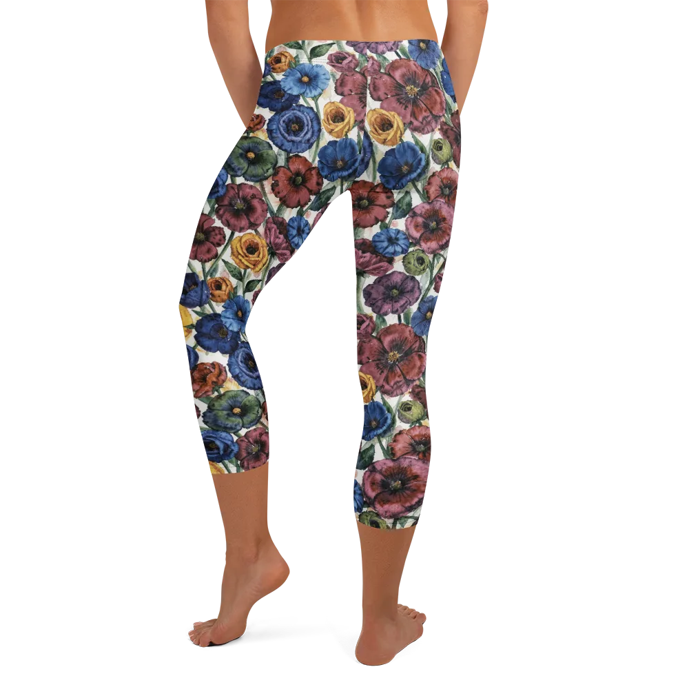 Midnight Poppy Rhapsody on Capri Leggings — Back