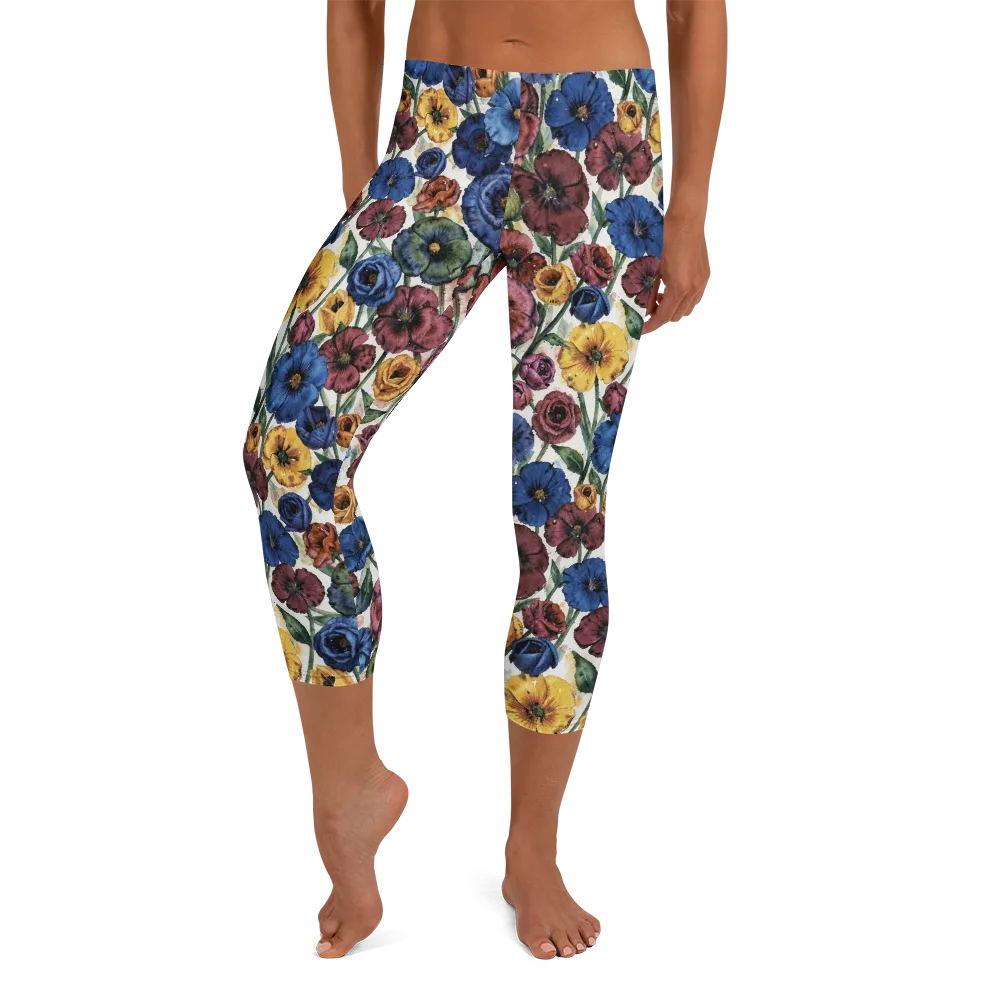 Midnight Poppy Rhapsody on Capri Leggings — Front