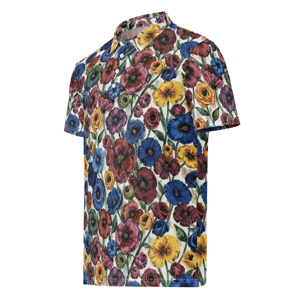 Midnight Poppy Rhapsody on Men's Slim Fit Polo Shirt — Left Front