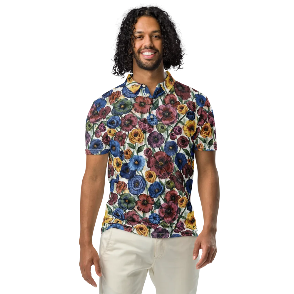 Midnight Poppy Rhapsody on Men's Slim Fit Polo Shirt — Front