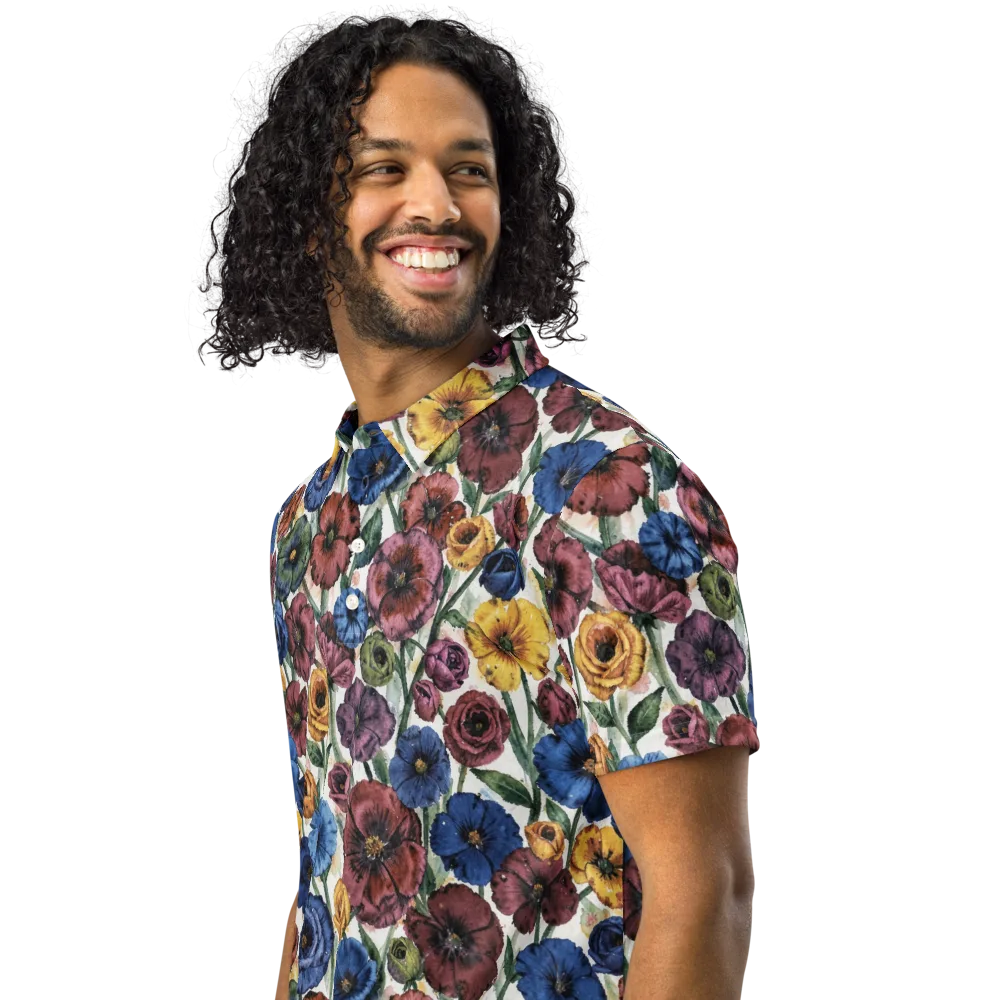 Midnight Poppy Rhapsody on Men's Slim Fit Polo Shirt — Left Front