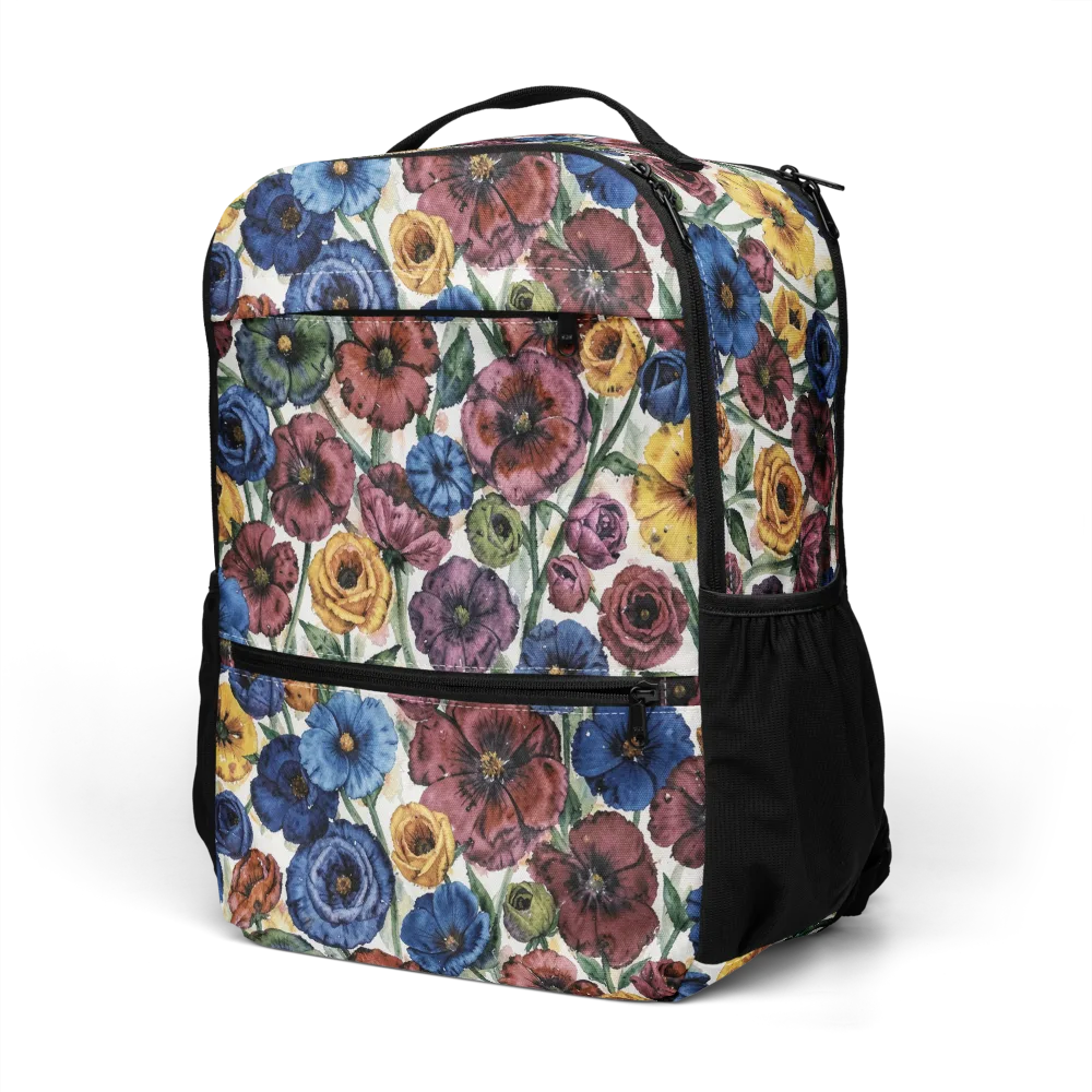 Midnight Poppy Rhapsody on Utility Backpack — Left Front