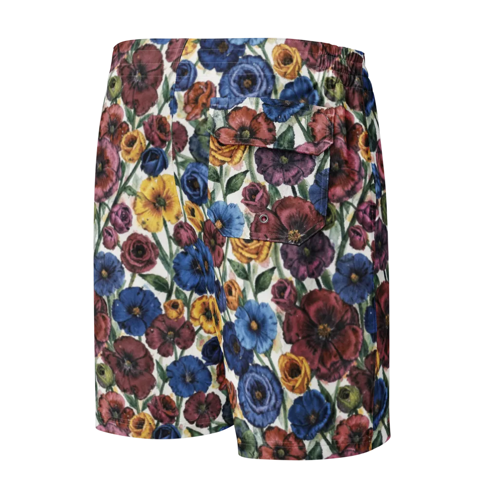 Midnight Poppy Rhapsody on Men's Board Shorts — Back