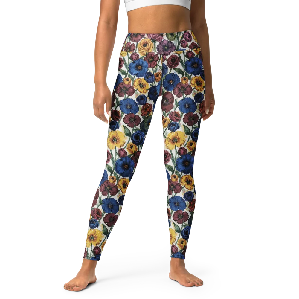 Midnight Poppy Rhapsody on Yoga Leggings — Front